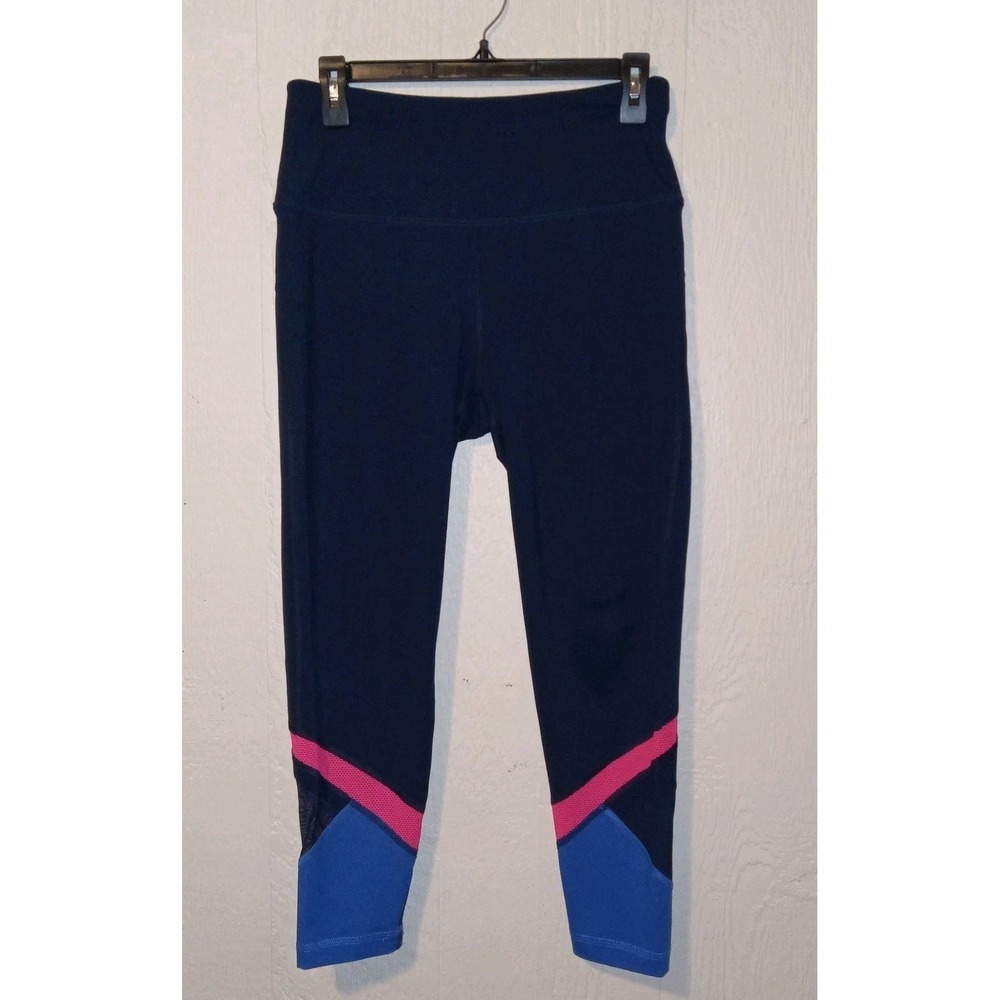 Reebok Workout Leggings Womens M Navy Pink Blue Cropped Compression